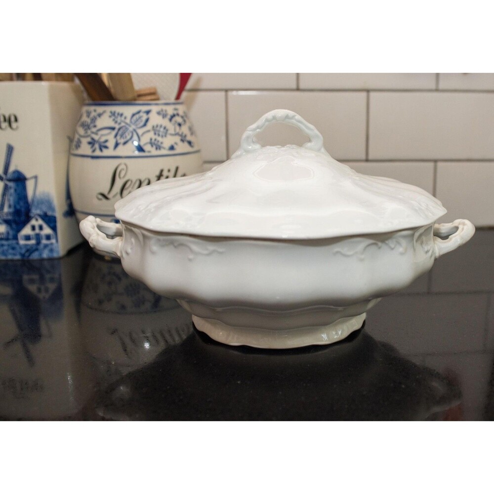 White Embossed Ironstone Serving Dish W Lid Johnson Brothers England